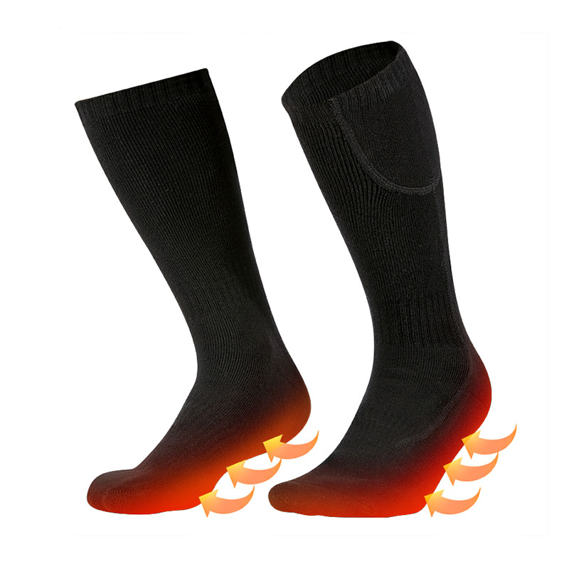 Jalka lämpimät sukat talviurheiluun, ladattava lämmitys akku Towered lämmitetyt sukat